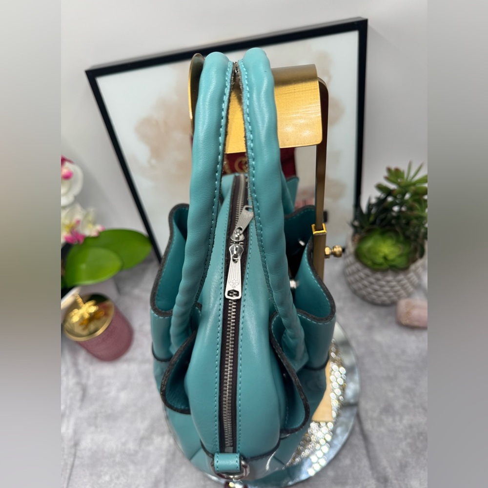 Patricia Nash Floral Embossed Italian Leather Satchel Shoulder Crossbody Teal - Picture 7 of 10